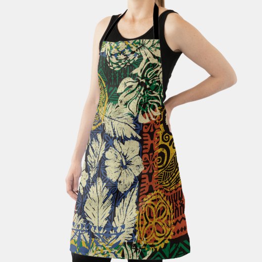 Hawaiiaanse stamelementen en hibiscus fabric patch schort (Insitu)