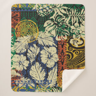 Hawaiiaanse stamelementen en hibiscus fabric patch sherpa deken