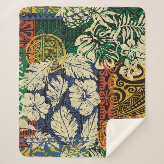 Hawaiiaanse stamelementen en hibiscus fabric patch sherpa deken (Voorkant)