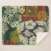 Hawaiiaanse stamelementen en hibiscus fabric patch sherpa deken (Voorkant (horizontaal))