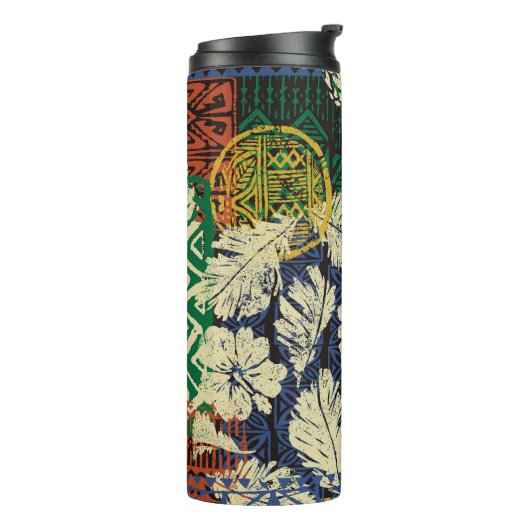Hawaiiaanse stamelementen en hibiscus fabric patch thermosbeker (Gedraaid links)