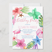 Hawaiiaanse tropische bloemen luau verjaardagsfees kaart (Voorkant)