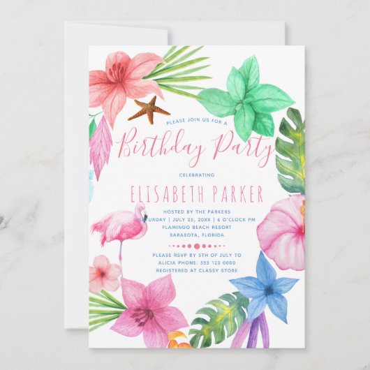 Hawaiiaanse tropische bloemen luau verjaardagsfees kaart (Voorkant)