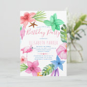 Hawaiiaanse tropische bloemen luau verjaardagsfees kaart (Staand voorkant)