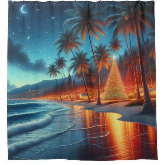 Hawaiiaanse/tropische kerst douchegordijn (Voorkant)
