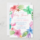 Hawaiiaanse tropische roze bloemenkrans baby showe kaart (Voorkant)
