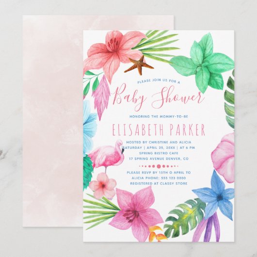 Hawaiiaanse tropische roze bloemenkrans baby showe kaart (Voorkant / Achterkant)