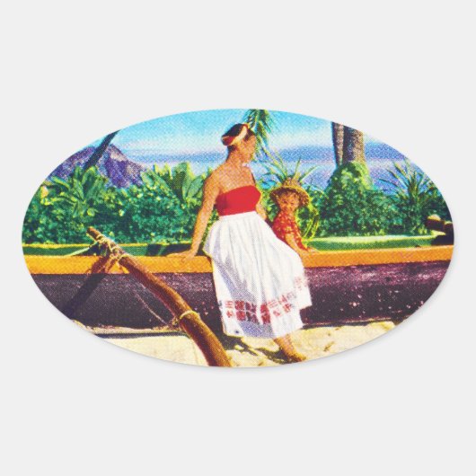 -Hawaiiaanse Vacature Ovale Sticker (Voorkant)