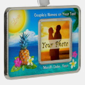 Hawaiiaanse versieringen met uw FOTO, TEKST Verzilverd Omlijst Ornament (Rechts)