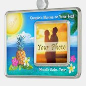 Hawaiiaanse versieringen met uw FOTO, TEKST Verzilverd Omlijst Ornament (Links)