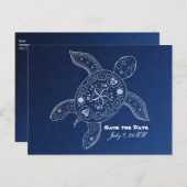 Hawaiiaanse Zeeschildpad Witte Blauwe Strand Save  Aankondigingskaart (Voorkant / Achterkant)