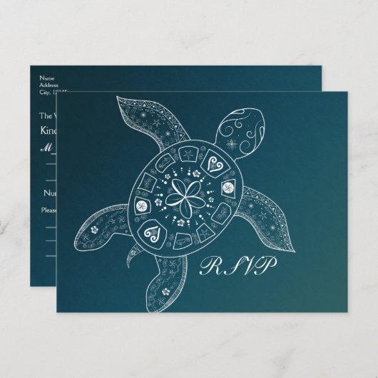 Hawaiiaanse zeeschildpad witte turquoise strand br uitnodiging briefkaart (Voorkant / Achterkant)