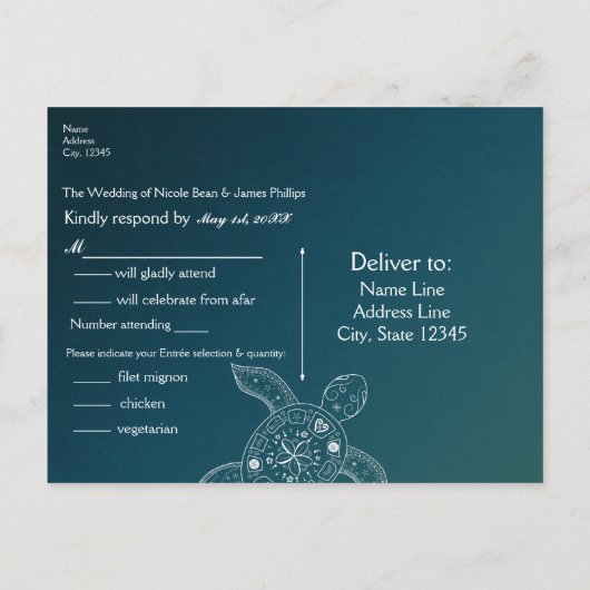 Hawaiiaanse zeeschildpad witte turquoise strand br uitnodiging briefkaart (Achterkant)