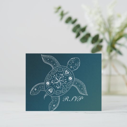 Hawaiiaanse zeeschildpad witte turquoise strand br uitnodiging briefkaart (Staand voorkant)