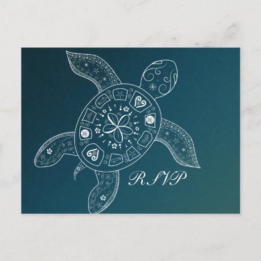 Hawaiiaanse zeeschildpad witte turquoise strandbru uitnodiging briefkaart (Voorkant)
