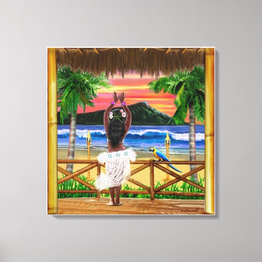 HAWAIIAANSE ZONSONDERGANG HULA CANVAS AFDRUK (Voorkant)