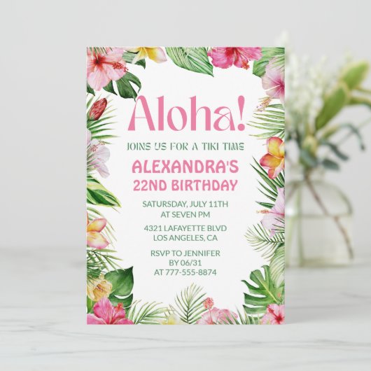 Hawaiian 22e verjaardag uitnodiging Tropical Flora (Staand voorkant)