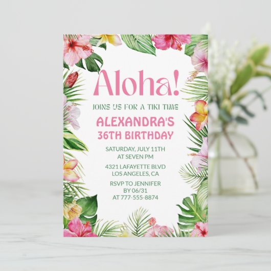 Hawaiian 36e verjaardag uitnodiging Tropical Flora (Staand voorkant)