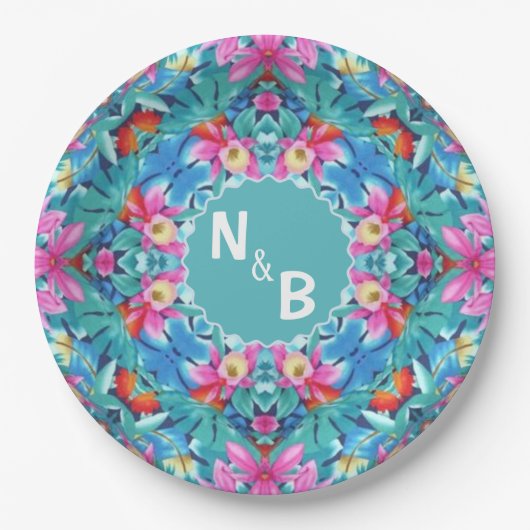 Hawaiian Abstract Monogram - Klassieke ronde Papieren Bordje (Voorkant)
