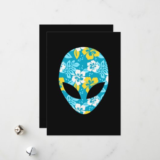 Hawaiian Alien Head beroemd gemaakt door Funny Ali Feestdagenkaart (Voorkant / Achterkant in situ)