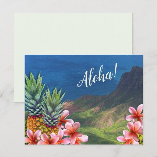 Hawaiian Aloha Flowers Pananas and Mountains Briefkaart (Voorkant / Achterkant)