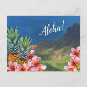 Hawaiian Aloha Flowers Pananas and Mountains Briefkaart (Voorkant)