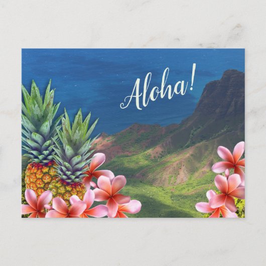 Hawaiian Aloha Flowers Pananas and Mountains Briefkaart (Voorkant)