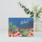 Hawaiian Aloha Flowers Pananas and Mountains Briefkaart (Staand voorkant)