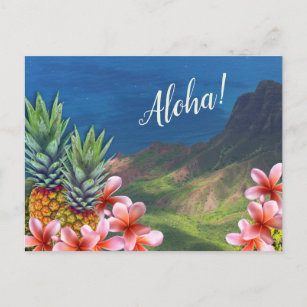 Hawaiian Aloha Flowers Pananas and Mountains Briefkaart