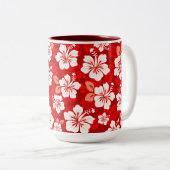 Hawaiian Aloha Shirt Pattern — Red Tweekleurige Koffiemok (Voorkant rechts)