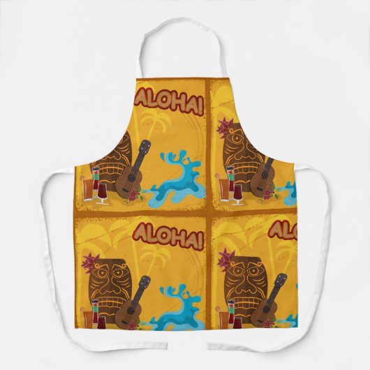 Hawaiian Aloha Tiki Bar Retro Luau Party Schort (Voorkant)