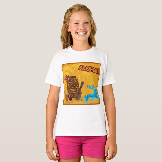 Hawaiian Aloha Tiki Bar Retro Luau Party T-shirt (Voorkant volledig)