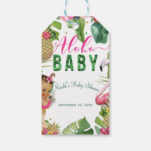Hawaiian Aloha Tropical Baby Meisje  Favor Cadeaulabel (Achterkant)