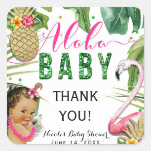Hawaiian Aloha Tropical Baby Meisje Favor Vierkante Sticker
