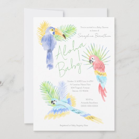 Hawaiian Aloha Tropical Parrots Baby shower Kaart (Voorkant)