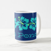 Hawaiian Aqua Hibiscus "Live Pono" Surfer Retro Koffiemok (Voorkant rechts)