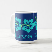 Hawaiian Aqua Hibiscus "Live Pono" Surfer Retro Koffiemok (Voorkant links)