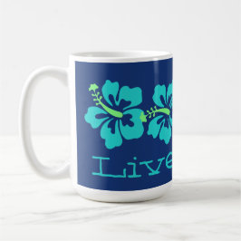 Hawaiian Aqua Hibiscus "Live Pono" Surfer Retro Koffiemok