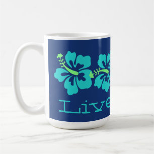 Hawaiian Aqua Hibiscus "Live Pono" Surfer Retro Koffiemok