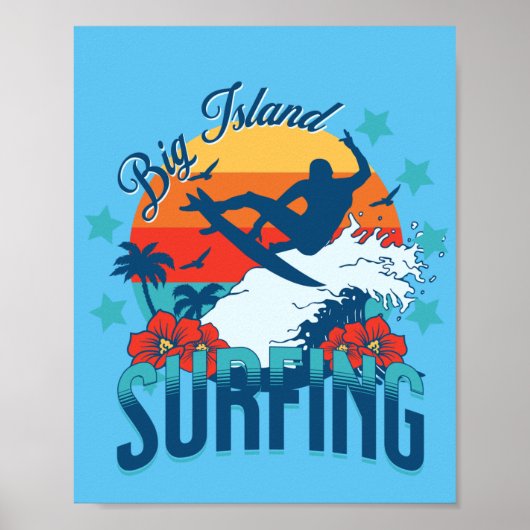 Hawaiian Art Big Island  Style Surfing Poster (Voorkant)