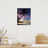 Hawaiian Beach Bar Aloha Vrijdag Tropische Sunset Poster (Keuken)