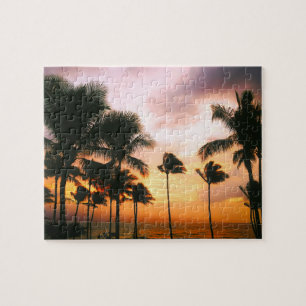 Hawaiian Beach Palm Trees Sunset - Hawaii Travel Legpuzzel