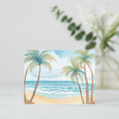 Hawaiian Beach | Palmboom Tropische Waterverf Briefkaart (Staand voorkant)