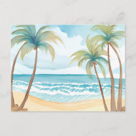 Hawaiian Beach | Palmboom Tropische Waterverf Briefkaart