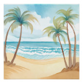 Hawaiian Beach | Palmboom Tropische Waterverf Perfect Poster (Voorkant)