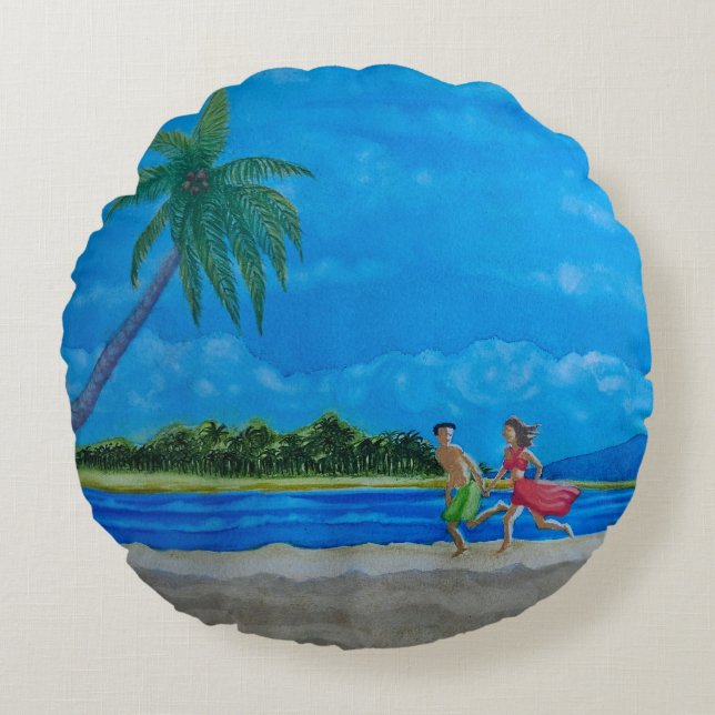 Hawaiian Beach Run Rond Kussen (Voorkant)