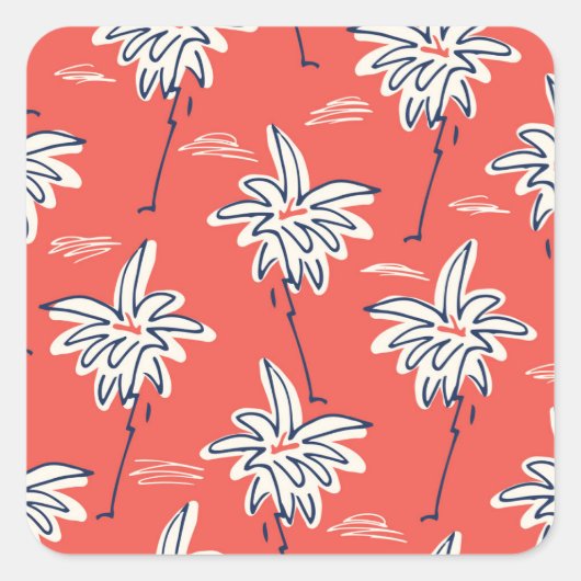 Hawaiian beach shirt, doodle palmpatroon. vierkante sticker (Voorkant)