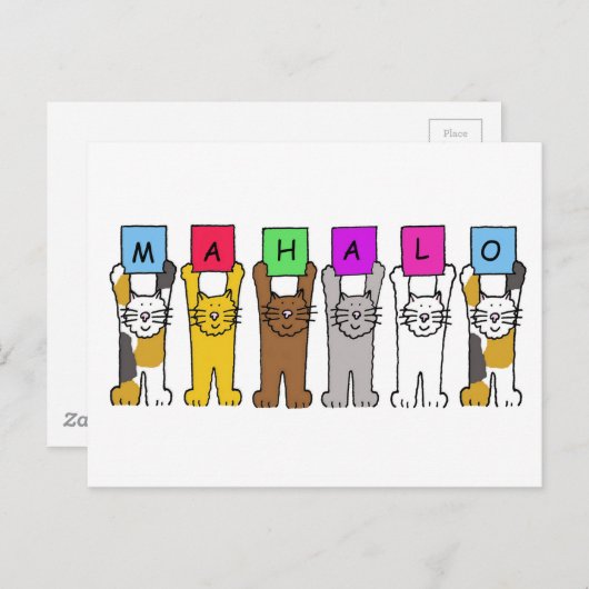 Hawaiian Bedankt Mahalo Cartoon Cats Briefkaart (Voorkant / Achterkant)