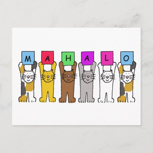 Hawaiian Bedankt Mahalo Cartoon Cats Briefkaart (Voorkant)