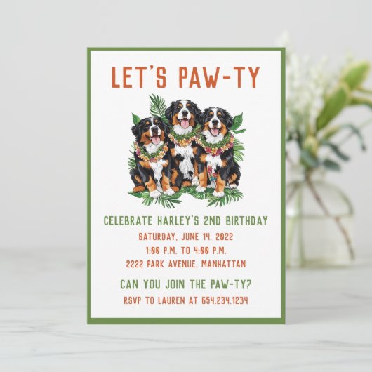 Hawaiian Berner Sennenhonden Bloem Lei Kaart (Staand voorkant)